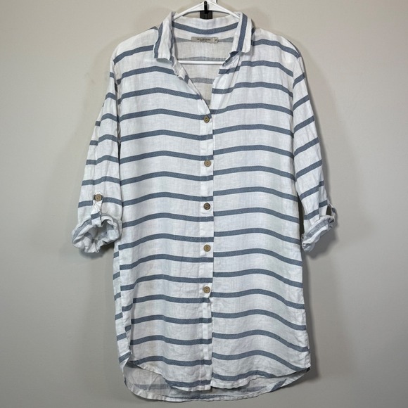 Viola Borghi Tops - Viola Borghi Linen Tunic Women S Blue White Stripe Made in Italy Coastal Travel